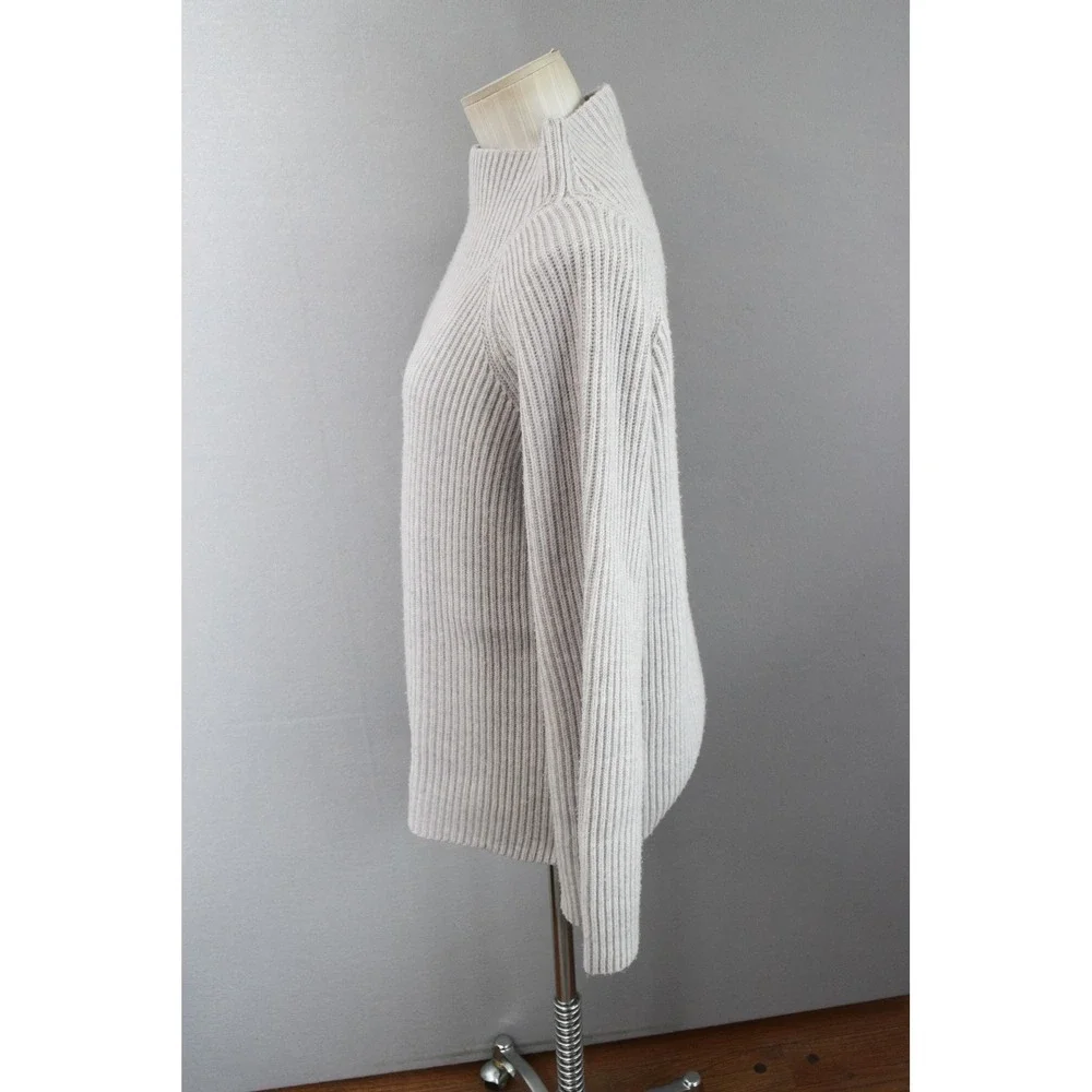 Vince Mock Neck Sweater Medium Gray Wool Cashmere Ribbed Button Womens Pullover - Picture 2 of 6